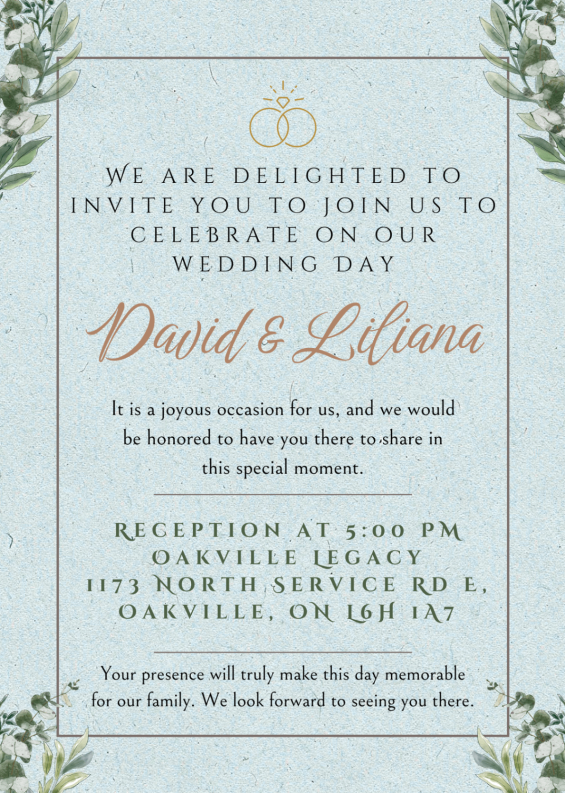 Final invitation with reception details