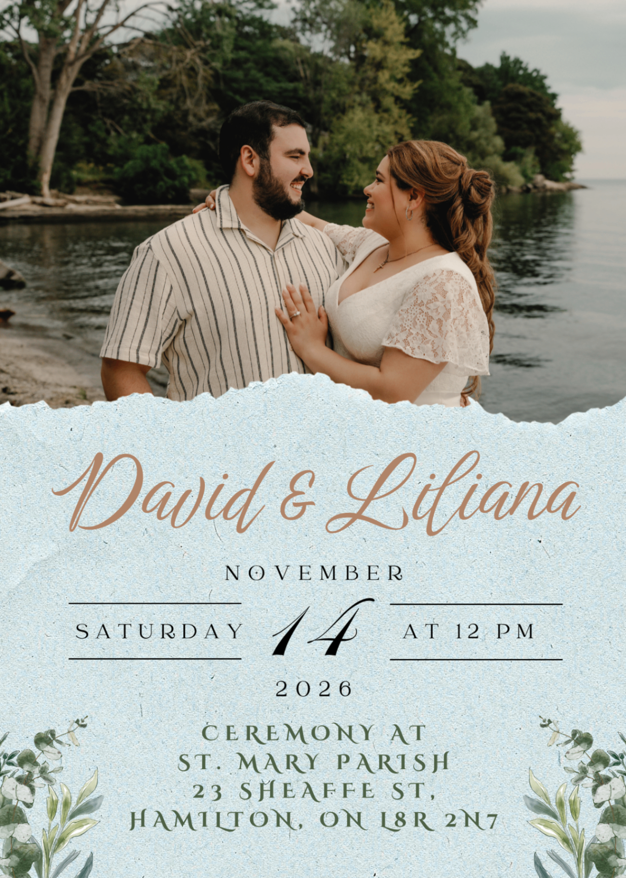 Final wedding invitation with ceremony details